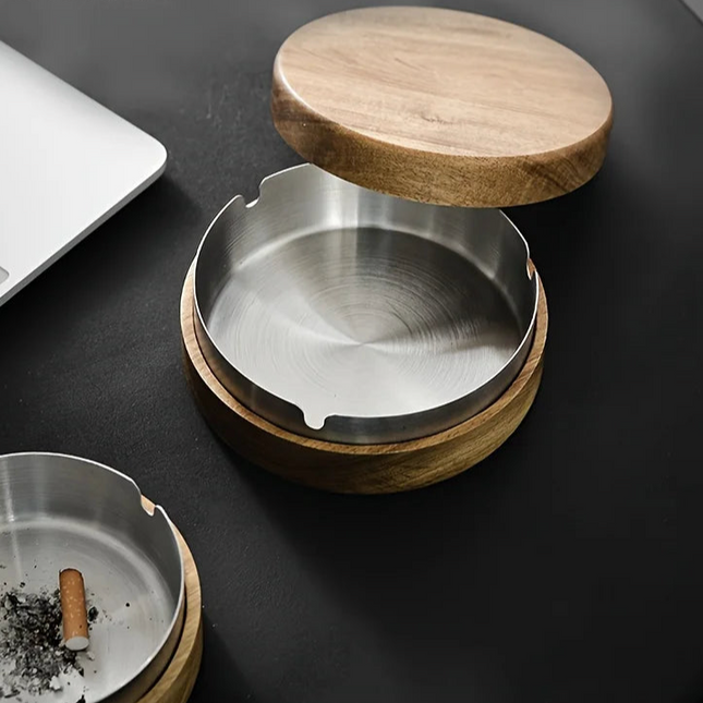 Acacia Houten Asbak met Deksel