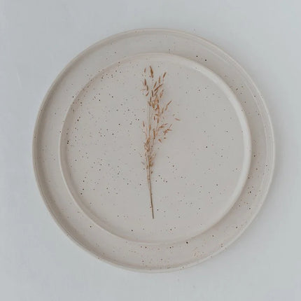 Keramisch bord met gespikkeld glazuur uit servies set