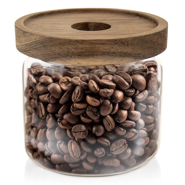 Glazen Voorraadpot 500 ml – Borosilicaat met Acacia Houten Deksel & Siliconen Ring