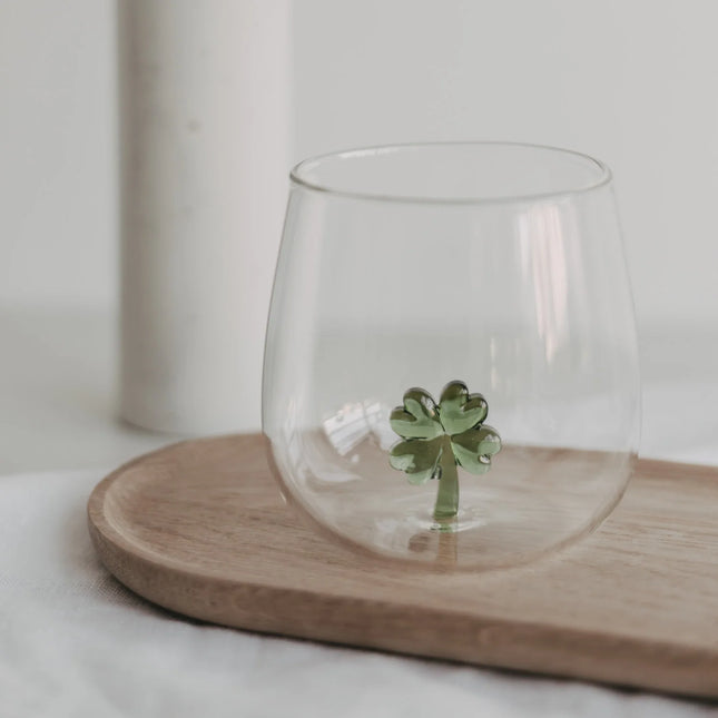 Design Drinkglas met 3D klavertje